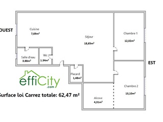 appartement 3 pièces - 62m2 à Villeurbanne (69100)