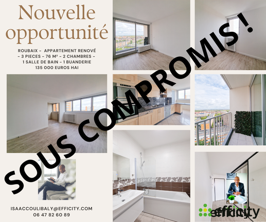 appartement 3 pièces - 76m2 à Roubaix (59100)