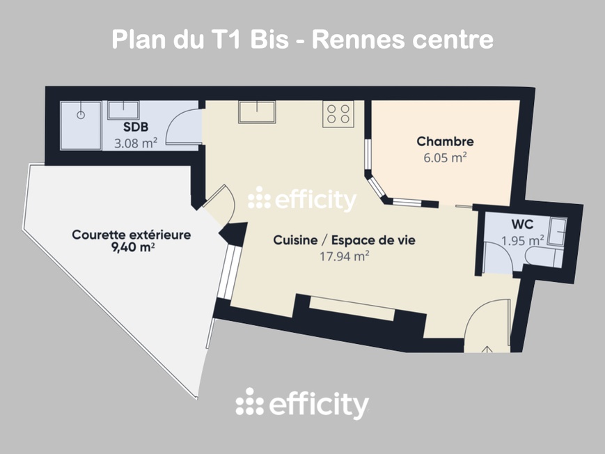 Achat immobilier Appartement 1 pièces  30m2 à Rennes (35000) - Photo n°4