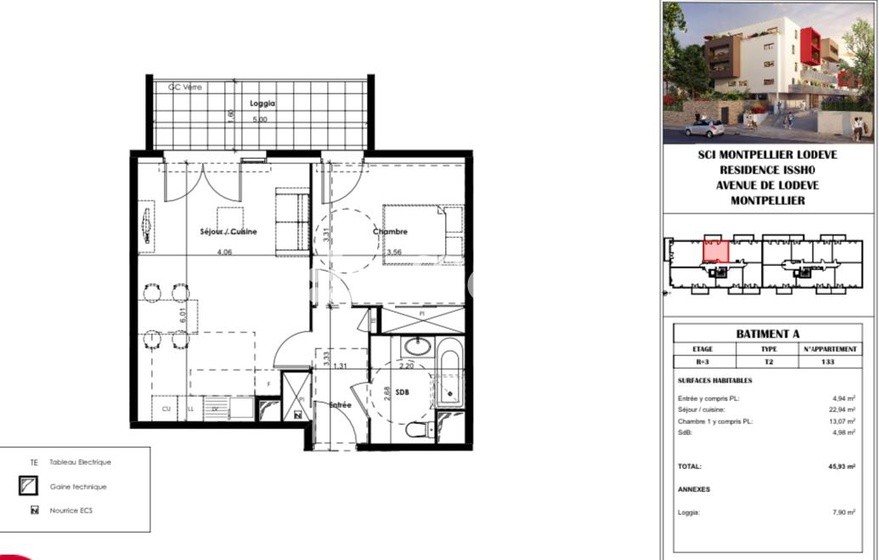 Achat immobilier Appartement 2 pièces  46m2 à Montpellier (34080) - Photo n°4