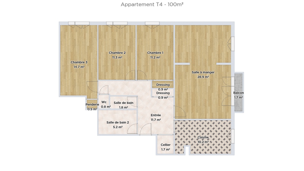 appartement 4 pièces - 100m2 à Tours (37200)
