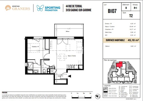 appartement 2 pièces - 45m2 à Gagnac-sur-Garonne (31150)