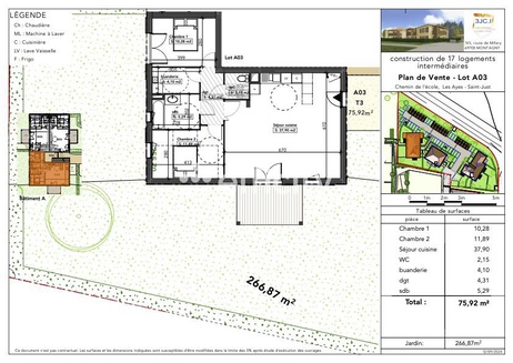 appartement 3 pièces - 75m2 à Saint-Just (01250)