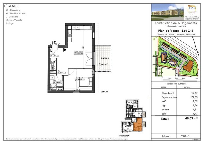Achat immobilier Appartement 2 pièces  48m2 à Saint-Just (01250) - Photo n°1