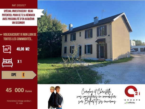 Achat immobilier Appartement 2 pièces  45m2 à Voujeaucourt (25420) - Photo n°1