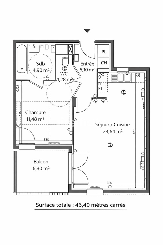 appartement 2 pièces - 46m2 à Mions (69780)