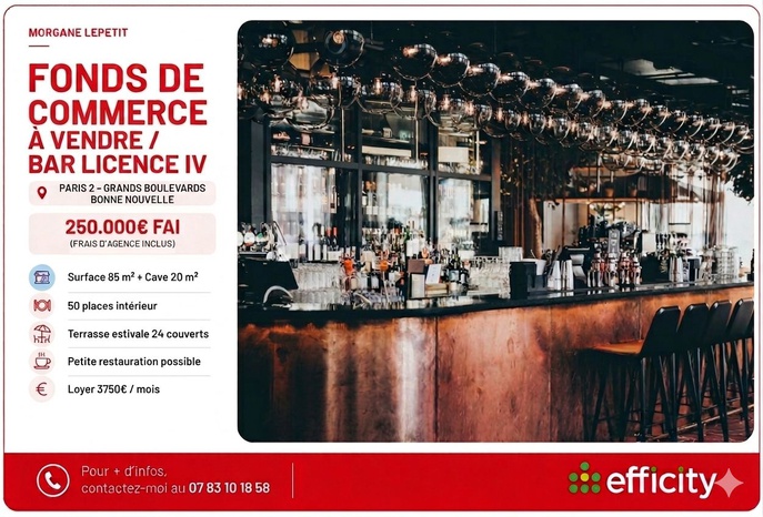 fonds de commerce  - 85m2 à Paris (75002)