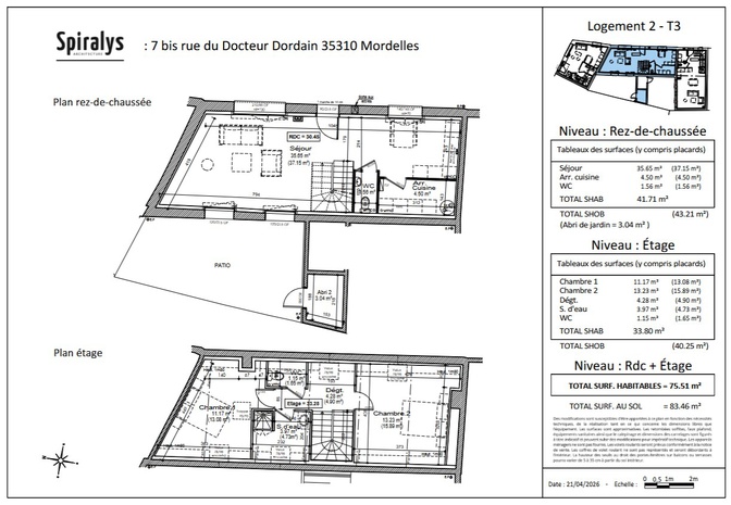 maison 3 pièces - 75m2 à Mordelles (35310)