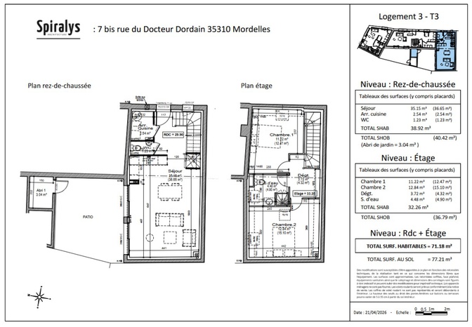maison 3 pièces - 71m2 à Mordelles (35310)