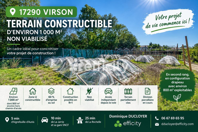 terrain  - 1000m2 à Virson (17290)